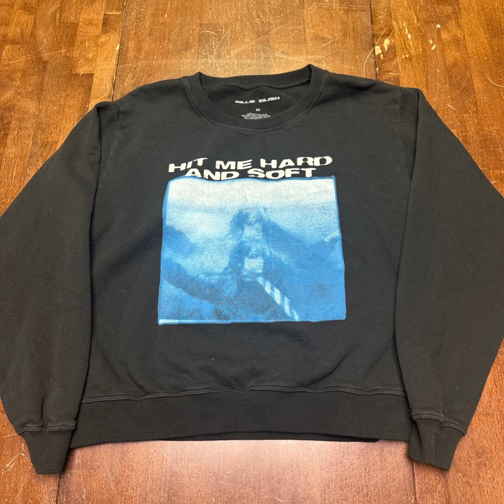 Billie Eilish Sweatshirt Medium Black Hit Me Hard And Soft Album Graphic